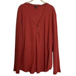 Eddie Bauer Women’s Thermal Knit Top 3X Rust Henley Long Sleeve Waffle Knit